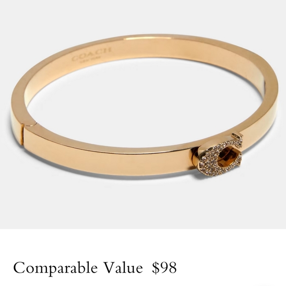 New! 🎁 Coach Pave Signature Hinged Bangle in Gold - Picture 1 of 1